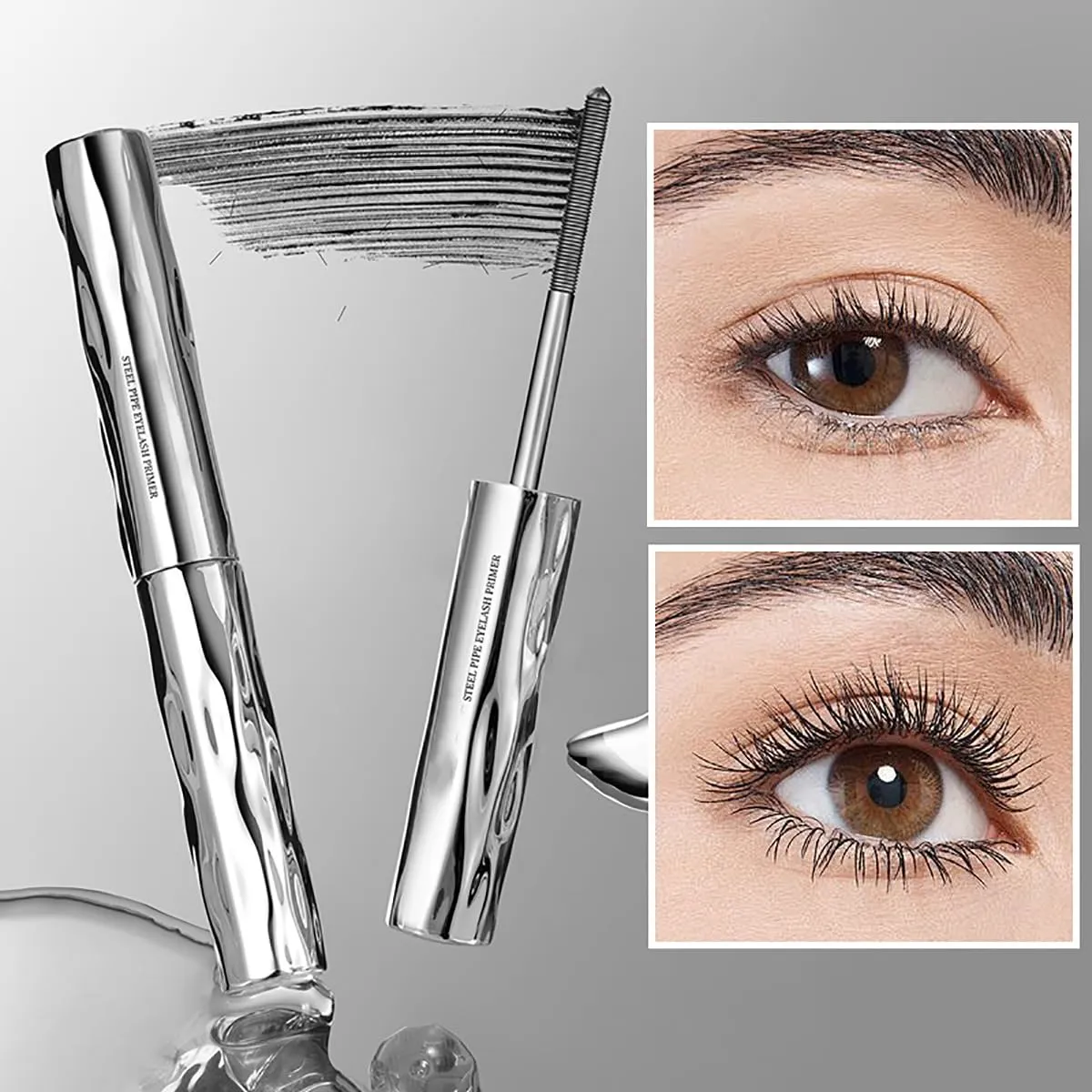 XIRUJNFD Steel Pipe Eyelash Primer, Eyelash Primer Before Mascara, Iron Wand Mascara, Waterproof Long-Lasting 3D Curling (3 Pcs)