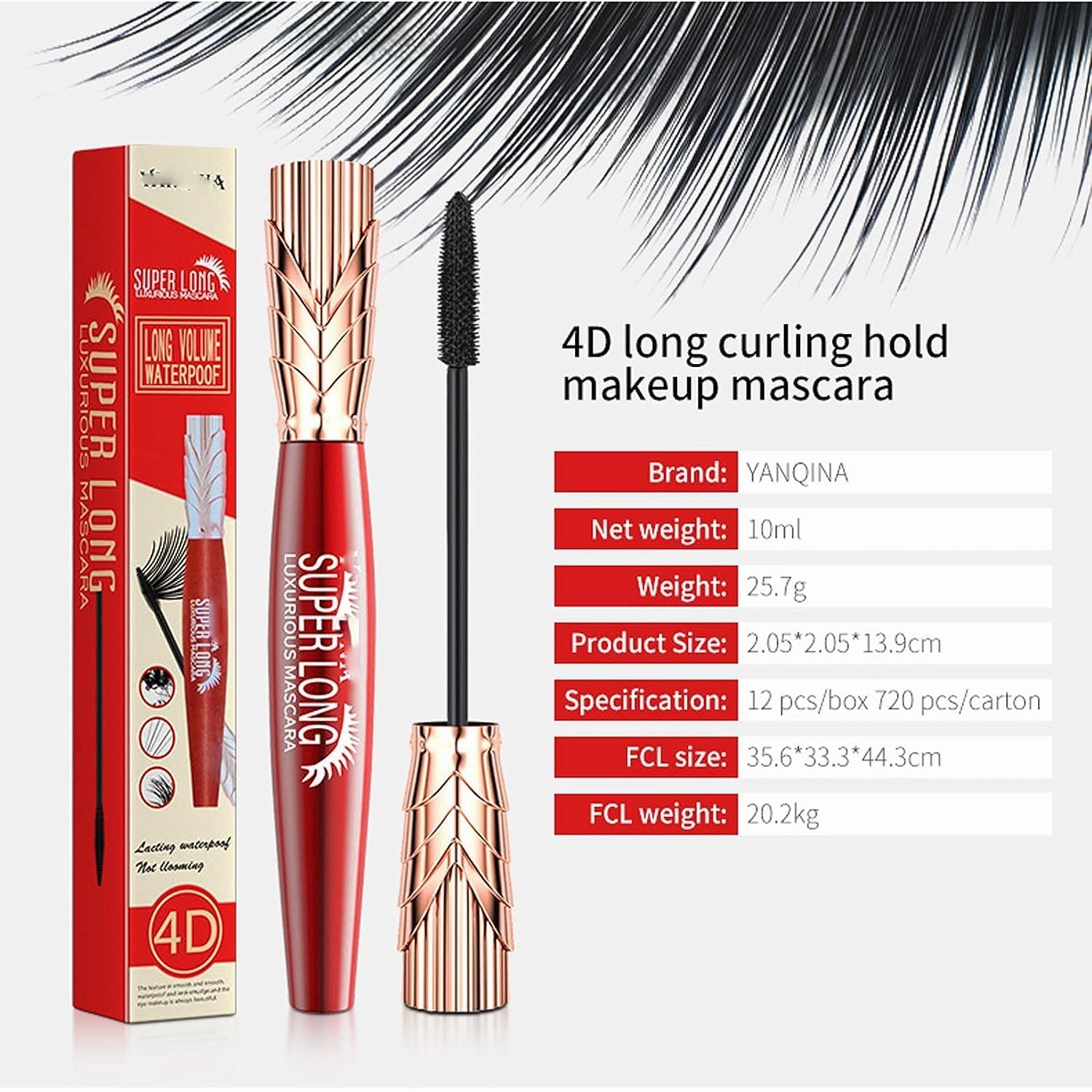 Yanquina Mascara, Yanqina Super Long Mascara, 4d Waterproof and Sweat Proof Mascara-Super Long Luxurious Mascara, Stereo Lengthening Mascara, (4pcs)