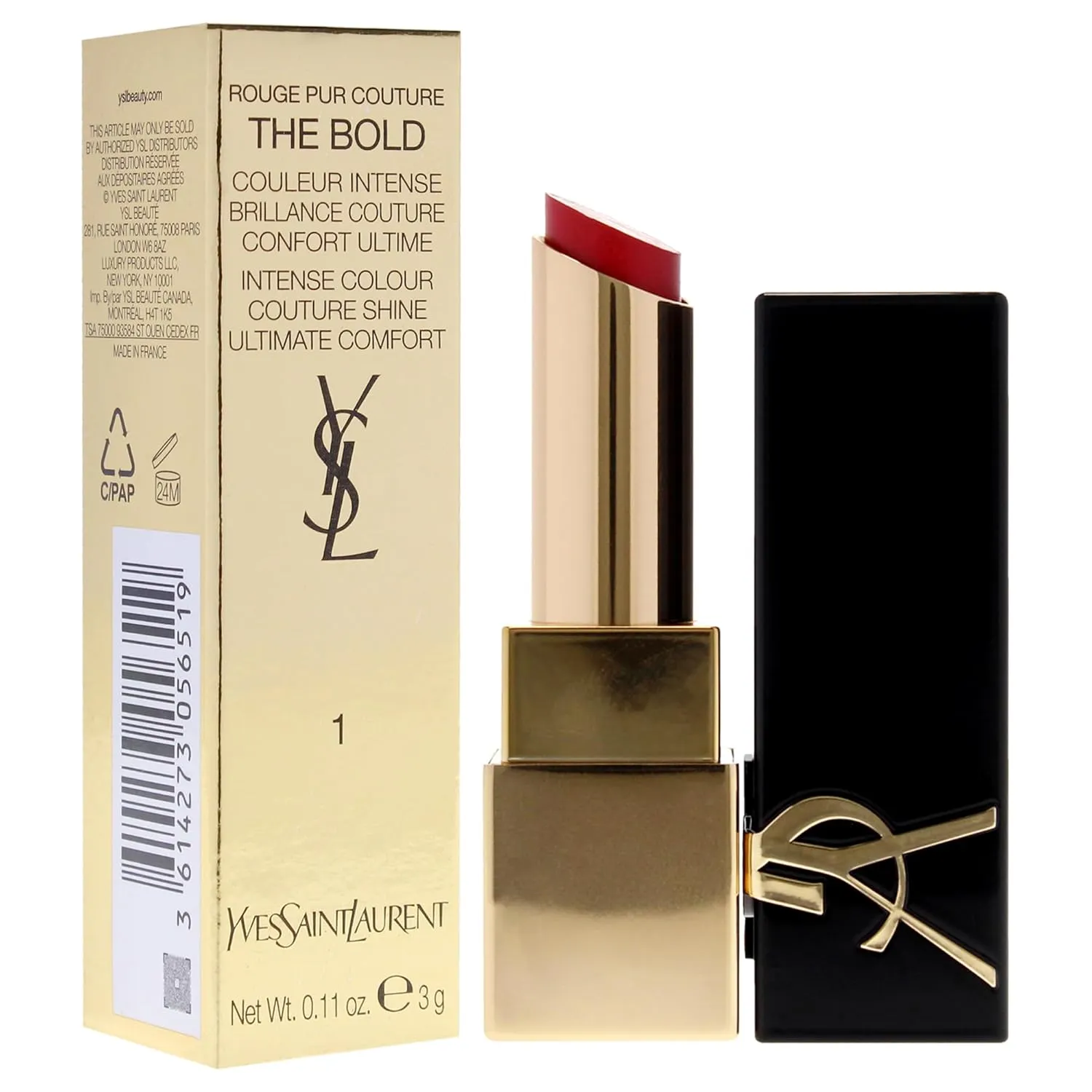 YVES SAINT LAURENT Rouge Pur Couture The Bold Lipstick - 1 Le Rouge for Women - 0.11 oz Lipstick