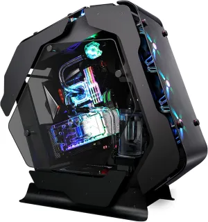 Zalman Z-Machine 500 High-End Open Air E-ATX Computer Case, 3 Tempered Glass Panels, 5 Addressable RGB Fans, USB Type-C, Anodized Aluminum - Black