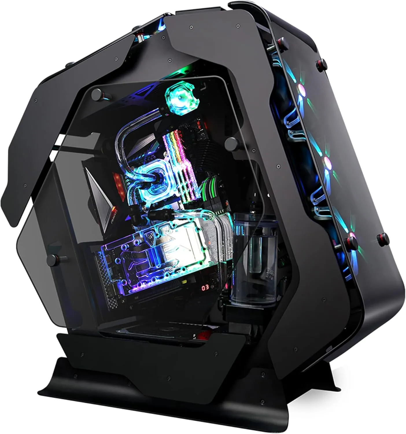 Zalman Z-Machine 500 High-End Open Air E-ATX Computer Case, 3 Tempered Glass Panels, 5 Addressable RGB Fans, USB Type-C, Anodized Aluminum - Black