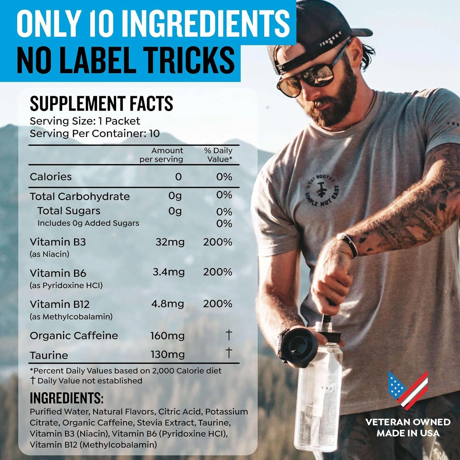 Zero Sugar Energy Drinks - Keto Natural Mix, Liquid Vitamin B Drink, Organic Caffeine Blend, On-the-Go Liquid Pack, Zero Sugar Black Cherry Energy Packets by Mark Healey, Pack of 10