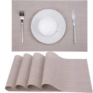 Zupro Placemats Set of 4 Washable Heat-Resistant Non Slip Braided Table Mats Woven PVC Vinyl Kitchen Place Mats for Everyday use or Dinner Parties BBQs Indoor and Ourdoor Use.18"x12"(Beige)